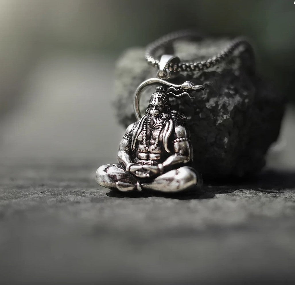 Hanuman Silver Locket With  Silver Chain