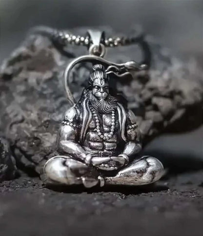 Hanuman Silver Locket With  Silver Chain