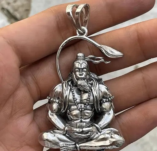 Hanuman Silver Locket With  Silver Chain